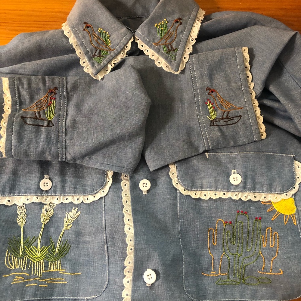 VTG 1960s DESERT LIFE embroidery ART blouse m/l